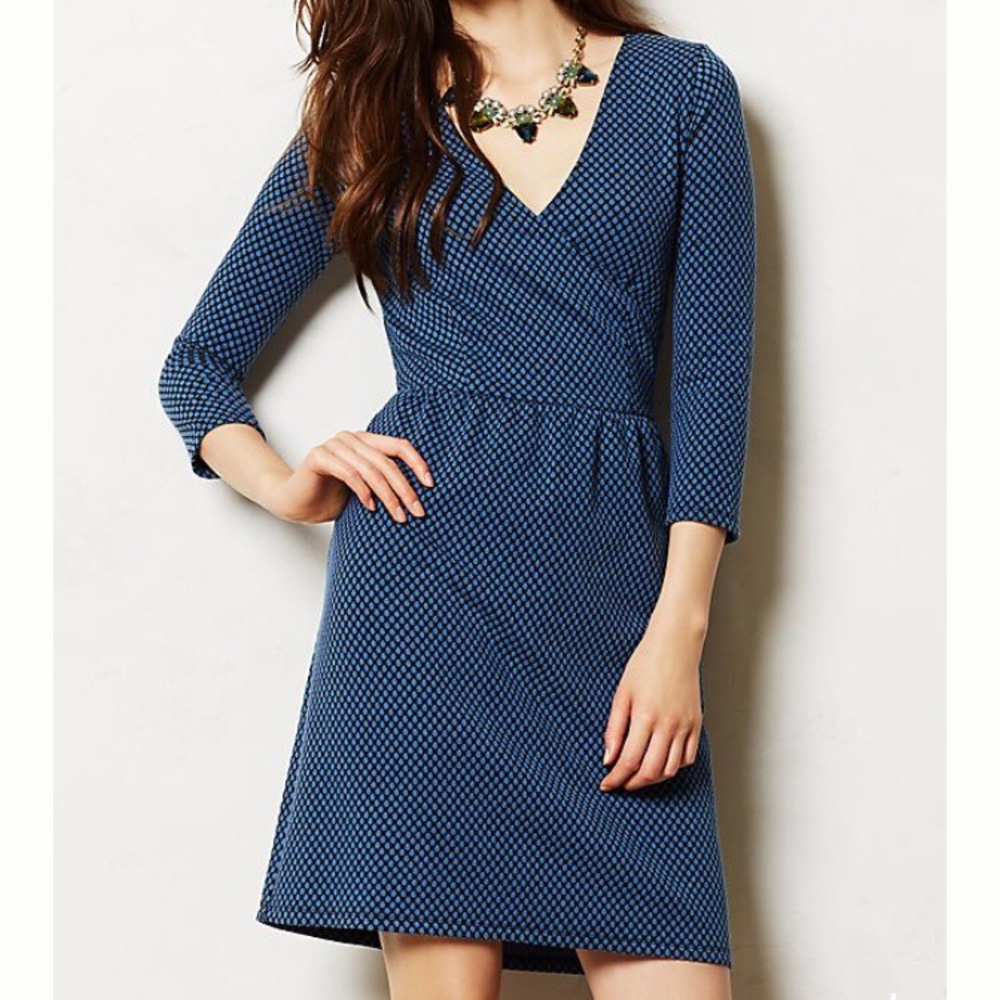 HD in Paris faux Wrap Dress| black/blue polka dot